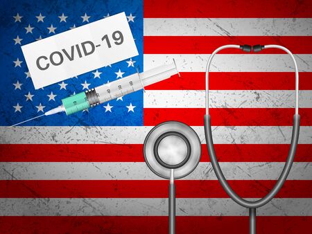 Medical equepment on USA flag background. Vector illustration.のイラスト素材