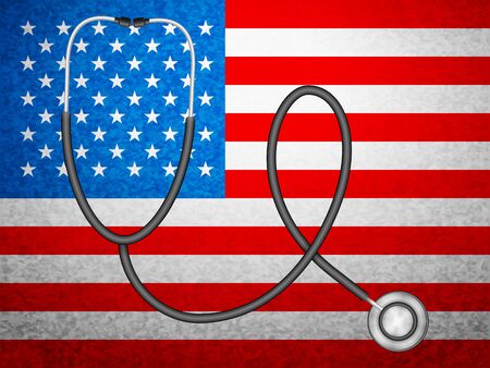 Stethoscope on USA flag background. Vector illustration.のイラスト素材