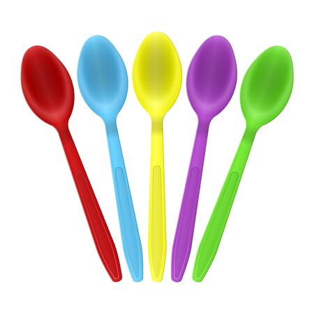 Color plastic spoons on a white background. Vector illustration.のイラスト素材