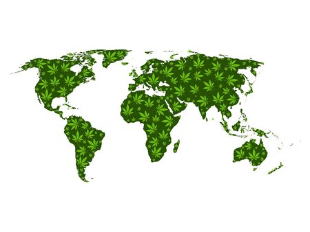 World map formed by marijuana leafs. Vector illustration.のイラスト素材