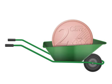 Two euro cent in wheelbarrow on a white background.のイラスト素材
