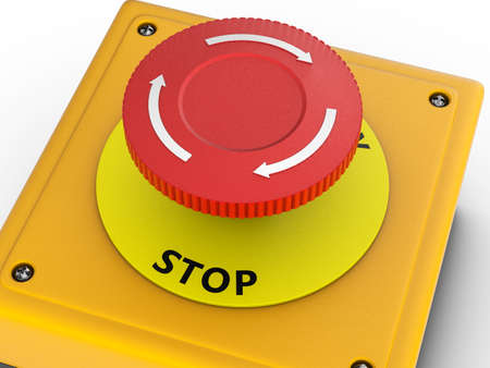 Emergency stop button on a white background. 3d illustration.の写真素材