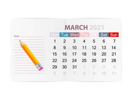 Calendar March 2021 on a white background. Vector illustration.のイラスト素材