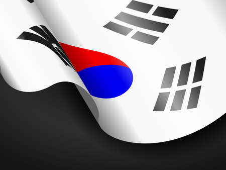 Waving South Korea flag on black background. Vector illustration.のイラスト素材
