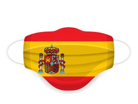 Medical mask Spain flag on a white background. Vector illustration.のイラスト素材
