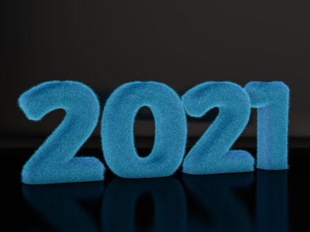 New Year 2021 fur text background. 3d illustration.