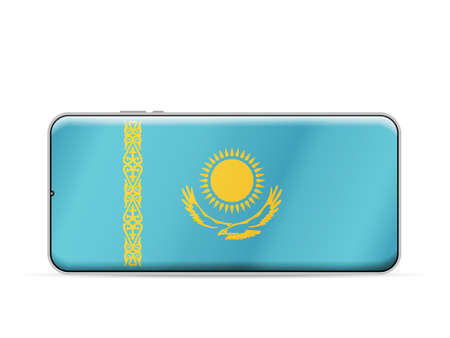 Kazakhstan flag on smartphone screen. Vector illustration.のイラスト素材