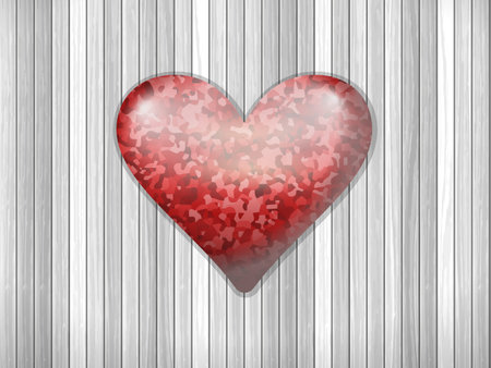 Red heart on background formed by wooden planks.のイラスト素材