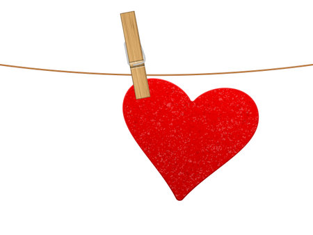 Heart hanging on clothesline. Vector illustration.のイラスト素材