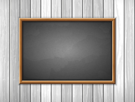 Empty chalkboard on a wooden background. Vector illustration.のイラスト素材