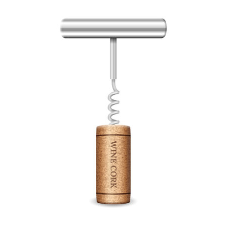 Wine corkscrew and cork on a white background. Vector illustration.のイラスト素材
