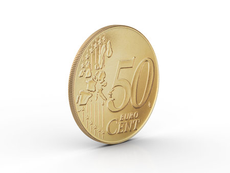 Fifty euro cent on a white background. 3d illustration.