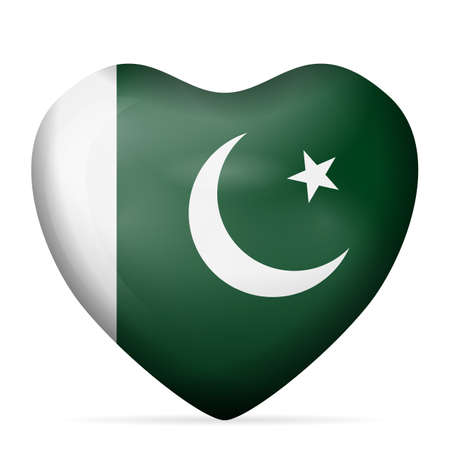 Heart Pakistan flag on a white background. Vector illustration.のイラスト素材