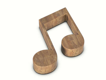 Wood music note symbol on a white background. 3d illustration.の写真素材