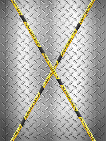 Under construction tape on metal background. Vector illustration.のイラスト素材