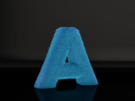 Fur letter A on a black background. 3d illustration.