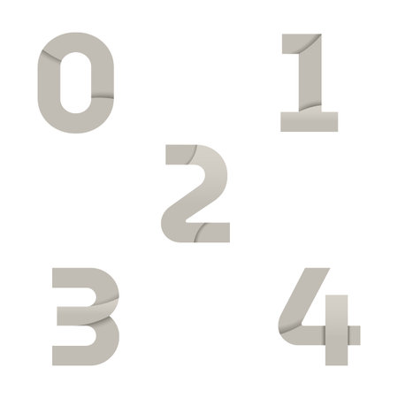 Origami style number from zero to four on a white background. Vector illustration.