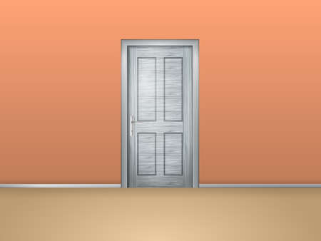 Closed wooden door in the empty room. Vector illustration.のイラスト素材