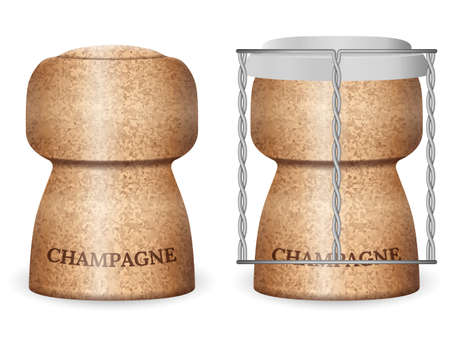 Champagne cork set on a white background. Vector illustration.のイラスト素材