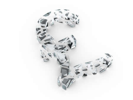 Broken glass pound symbol on a white background. 3d illustration.の写真素材