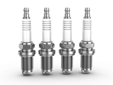 Spark plugs on a white background. 3d illustration.