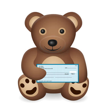 Teddy bear with bank check on a white background. Vector illustration.のイラスト素材