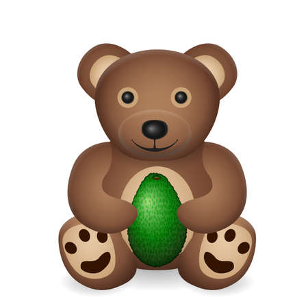 Teddy bear with avocado on a white background. Vector illustration.のイラスト素材