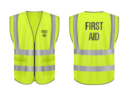 Safety vest first aid set on a white background. Vector illustration.のイラスト素材