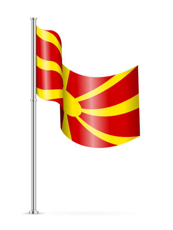 Wavy flag of North Macedonia on a white background. Vector illustration.のイラスト素材