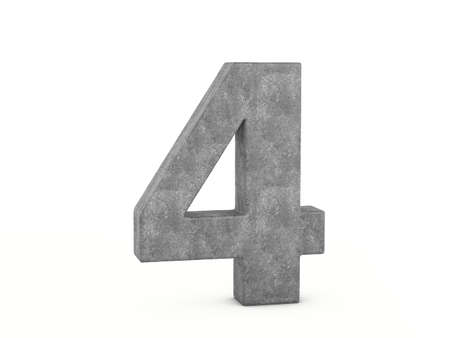 Concrete number four on a white background. 3d illustration.の写真素材