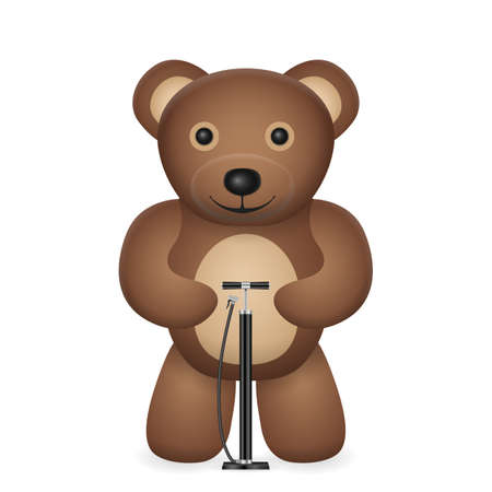 Teddy bear with hand pump on a white background. Vector illustration.のイラスト素材
