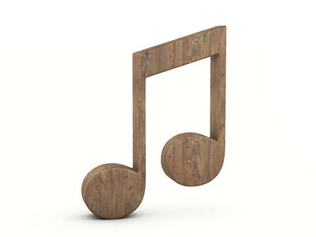 Wood music note symbol on a white background. 3d illustration.の写真素材
