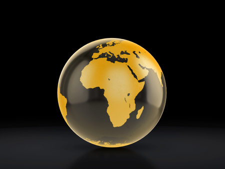 Glass world globe on a black background. 3d illustration.