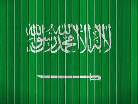 Saudi Arabia flag on wooden background. Vector illustration.のイラスト素材