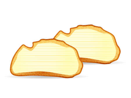 Bread toasts with butter on a white background. Vector illustration.のイラスト素材
