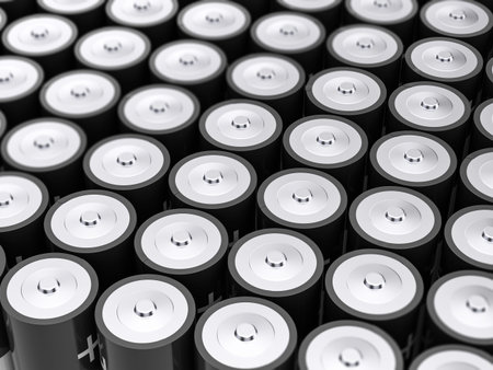 Background formed by AA batteries. 3d illustration.