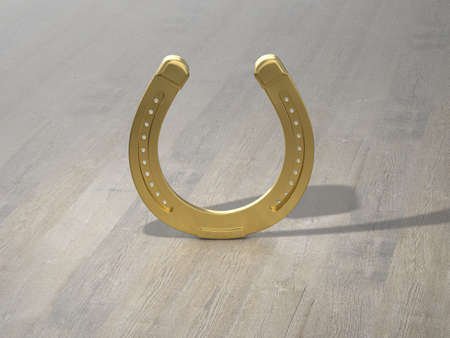 Horseshoe on wooden background. 3d illustration.の写真素材