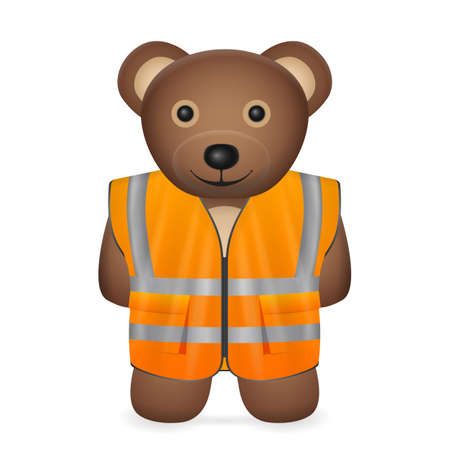 Teddy bear with safety vest on a white background. Vector illustration.のイラスト素材