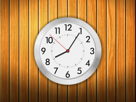 Clock on a wooden background. Vector illustration.のイラスト素材