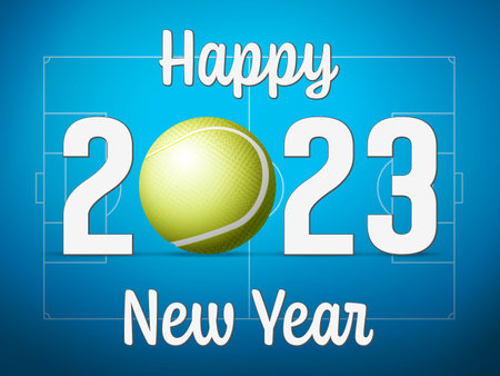 Happy new 2023 tennis court background. Vector illustration.のイラスト素材