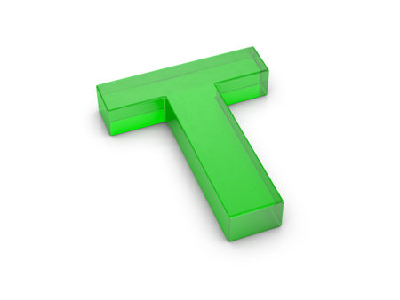 Glass letter T on a white background. 3d illustration.の写真素材