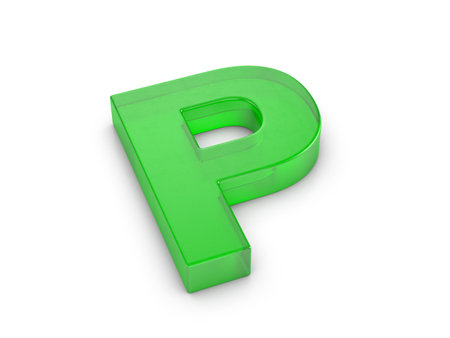 Glass letter P on a white background. 3d illustration.の写真素材
