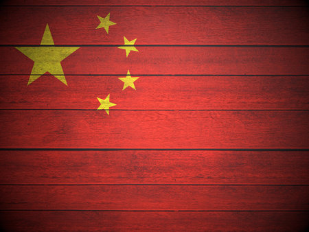 China flag painted on wooden planks background. 3d illustration.の写真素材