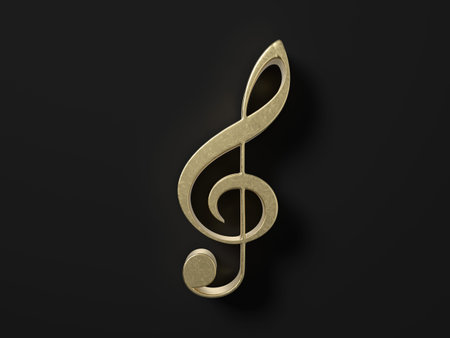 Gold music note symbol on a black background. 3d illustration.の写真素材