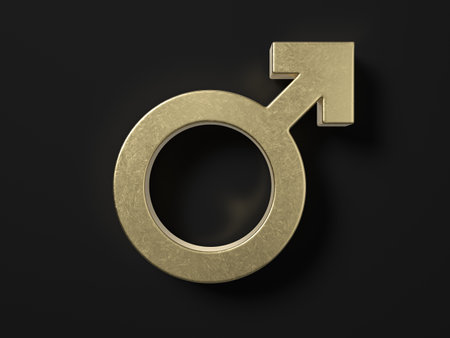Gold gender man symbol on a black background. 3d illustration.の写真素材