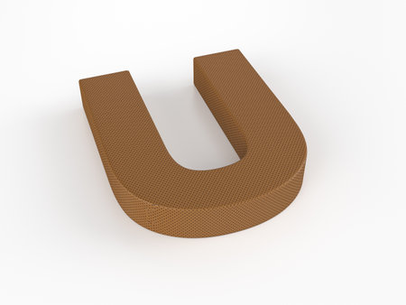 Perforated leather letter U on white background. 3d illustration.の写真素材