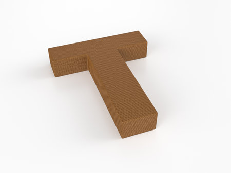 Perforated leather letter T on white background. 3d illustration.の写真素材