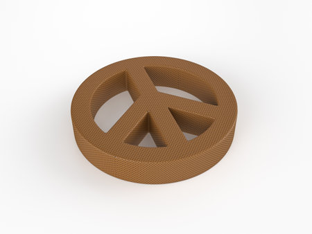 Perforated leather peace symbol on white background. 3d illustration.の写真素材