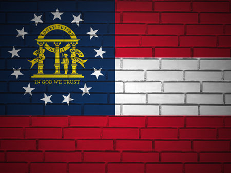 Brick wall Georgia state flag background. 3d illustration.の写真素材