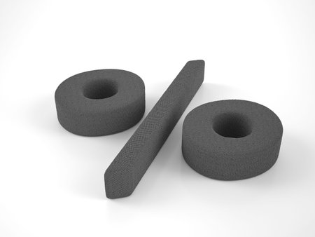 Knitted percentage symbol on a white background. 3d illustration.